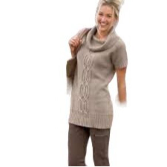 ATHLETA Womens Tunic Sweater SZ S Tisbury Cable Knit Cashmere Turtleneck Maroon - Picture 2 of 10